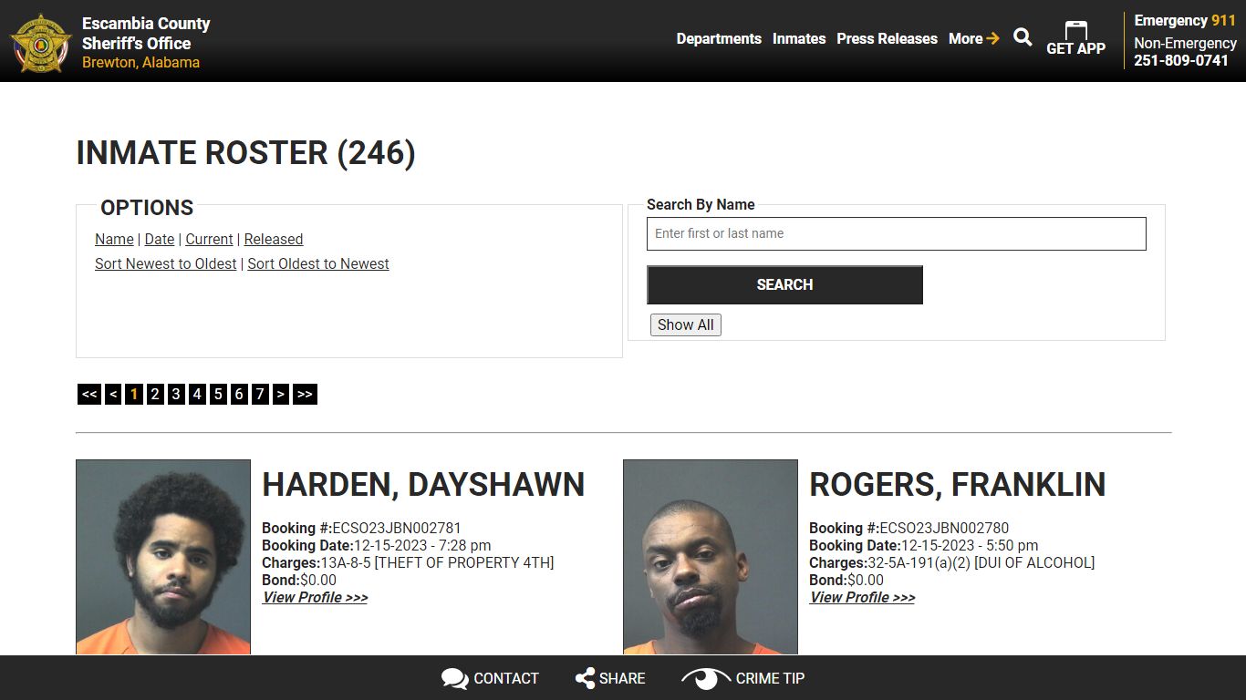 Inmate Roster (252) - Escambia County Sheriff, AL