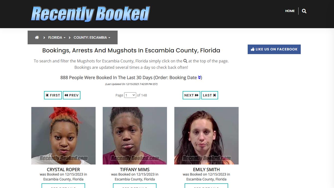 Bookings, Arrests and Mugshots in Escambia County, Florida